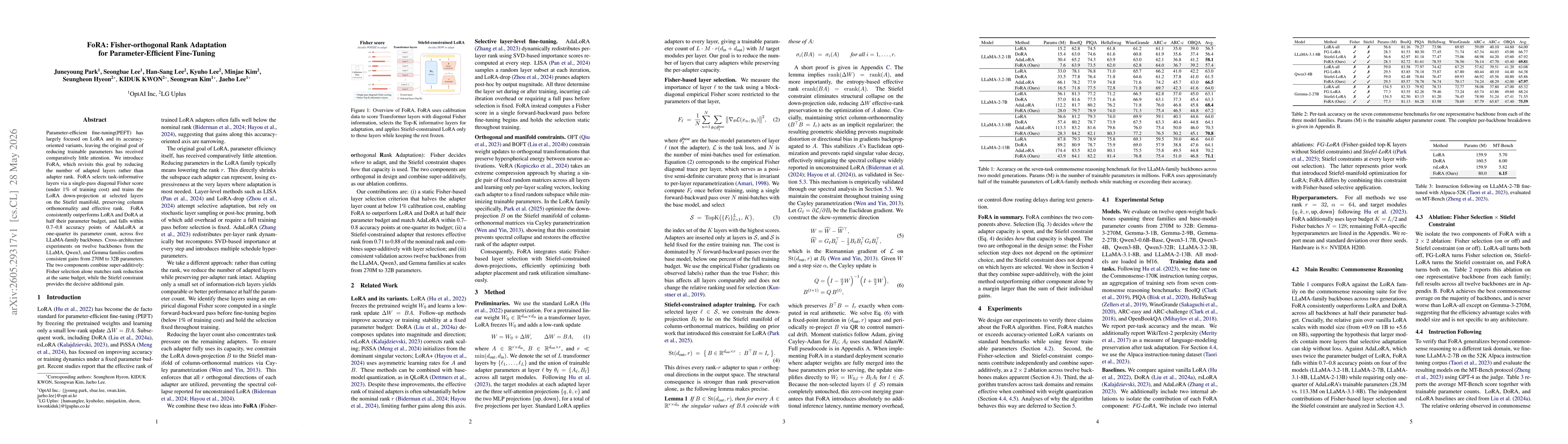 Thumbnail for FoRA: Fisher-orthogonal Rank Adaptation for Parameter-Efficient Fine-Tuning