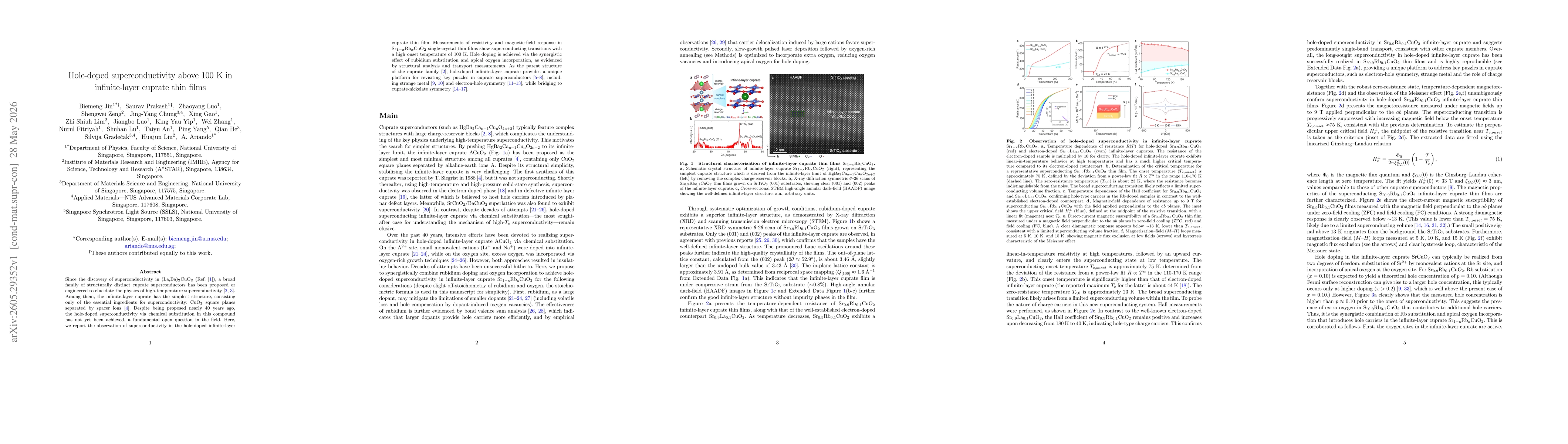 Thumbnail for Hole-doped superconductivity above 100 K in infinite-layer cuprate thin films
