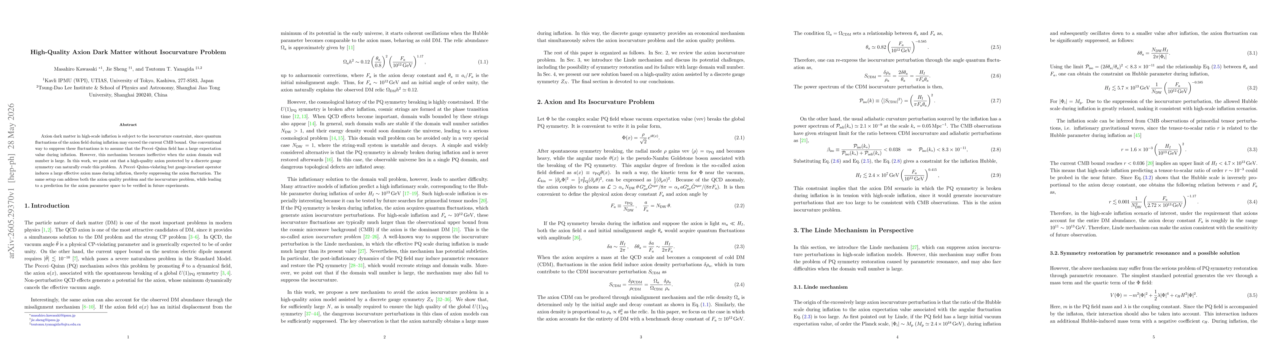 Thumbnail for High-Quality Axion Dark Matter without Isocurvature Problem