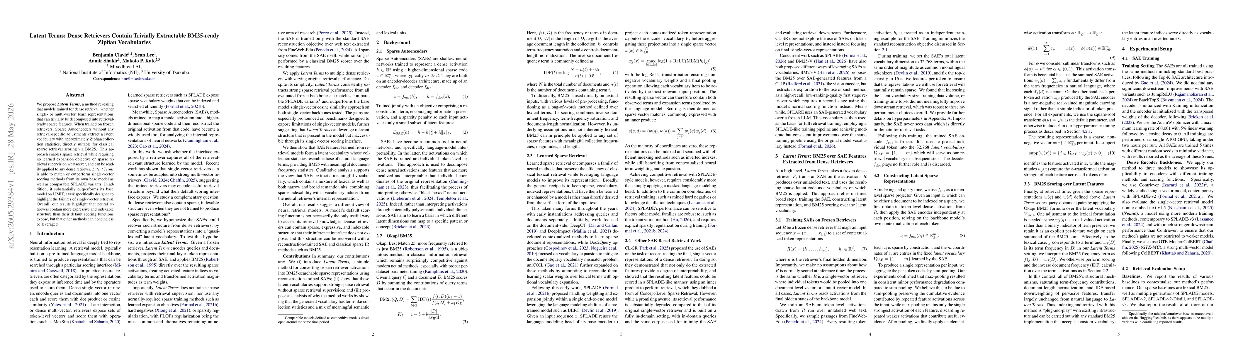 Thumbnail for Latent Terms: Dense Retrievers Contain Trivially Extractable BM25-ready Zipfian Vocabularies