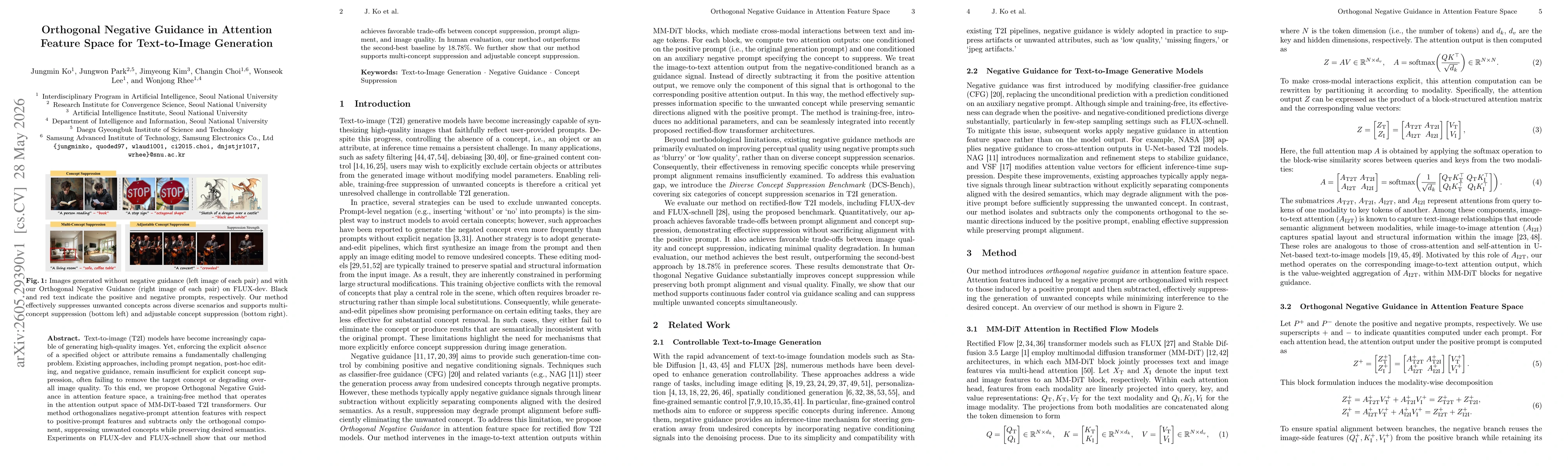 Thumbnail for Orthogonal Negative Guidance in Attention Feature Space for Text-to-Image Generation