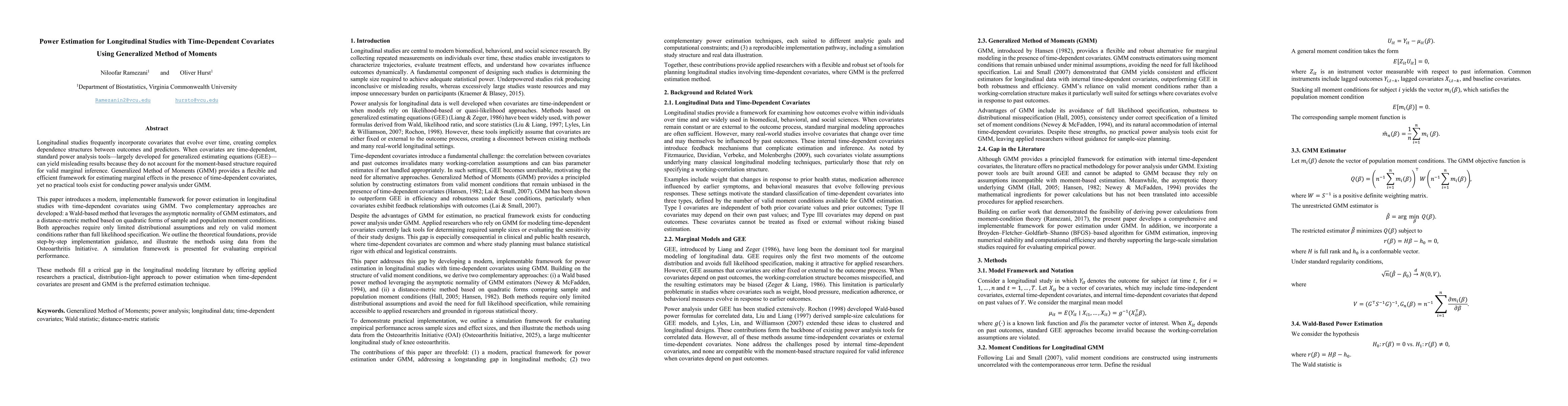 Thumbnail for Power Estimation for Longitudinal Studies with Time Dependent Covariates Using Generalized Method of Moments