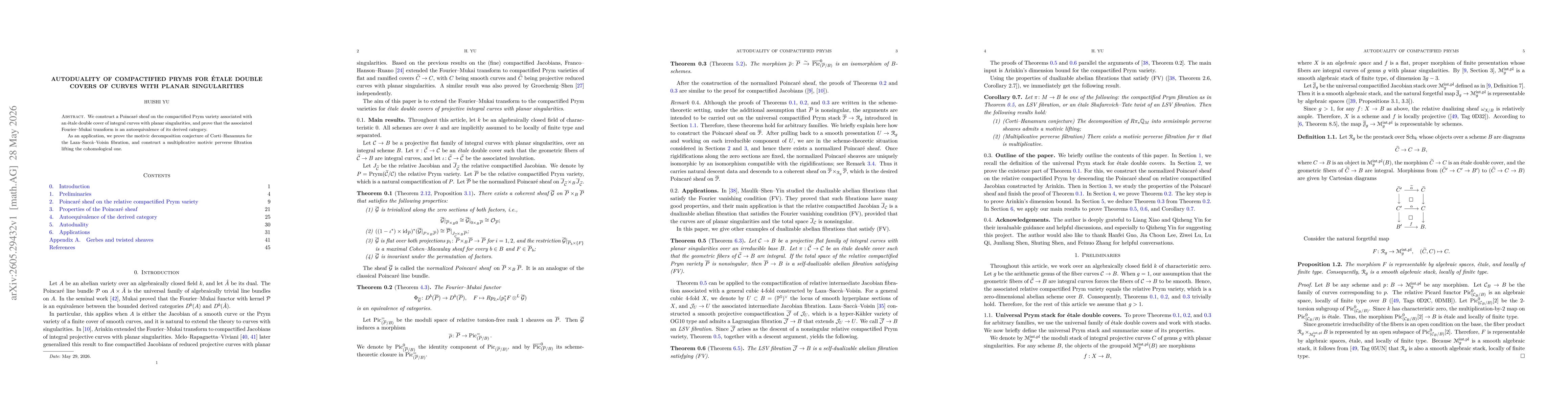 Thumbnail for Autoduality of compactified Pryms for étale double covers of curves with planar singularities