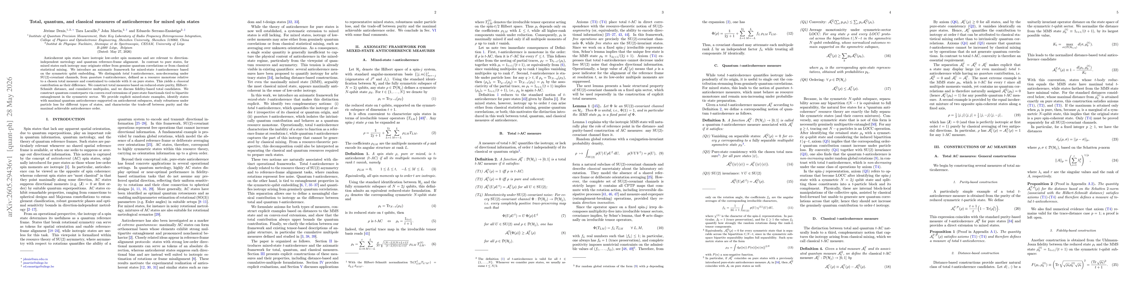 Thumbnail for Total, quantum, and classical measures of anticoherence for mixed spin states