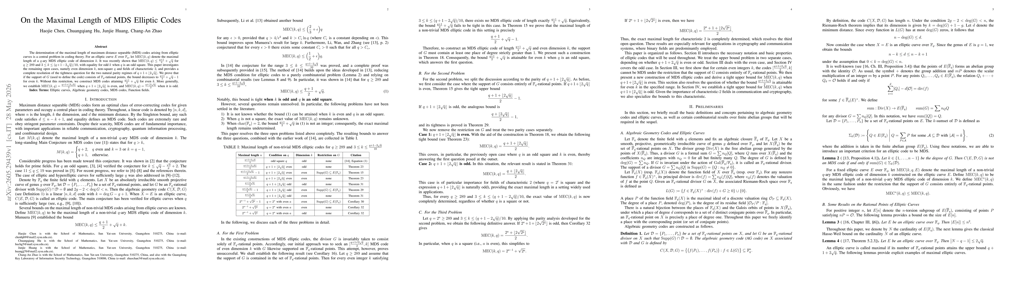 Thumbnail for On the Maximal Length of MDS Elliptic Codes