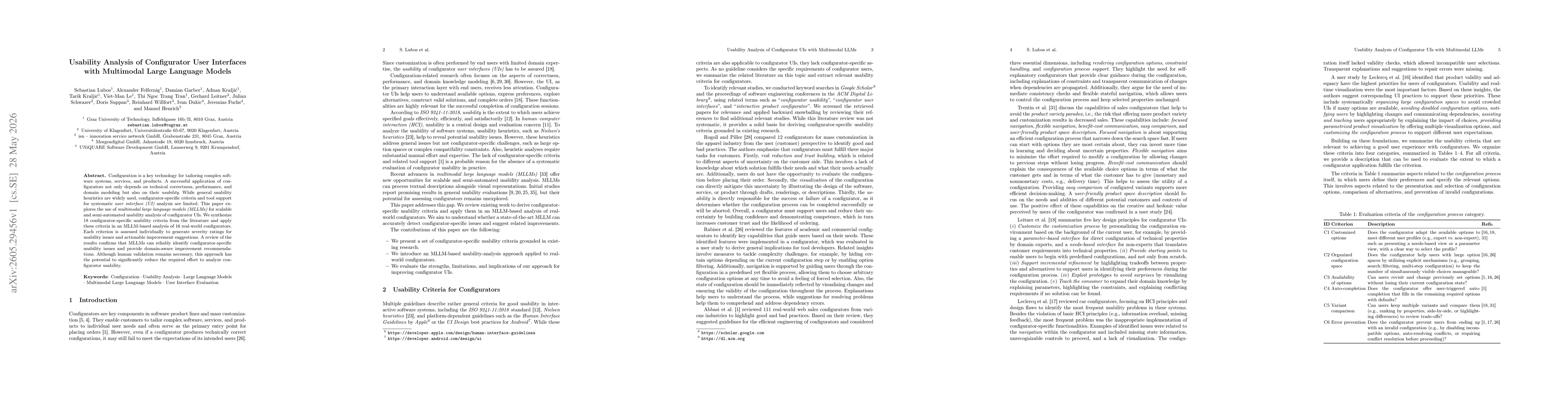 Thumbnail for Usability Analysis of Configurator User Interfaces with Multimodal Large Language Models