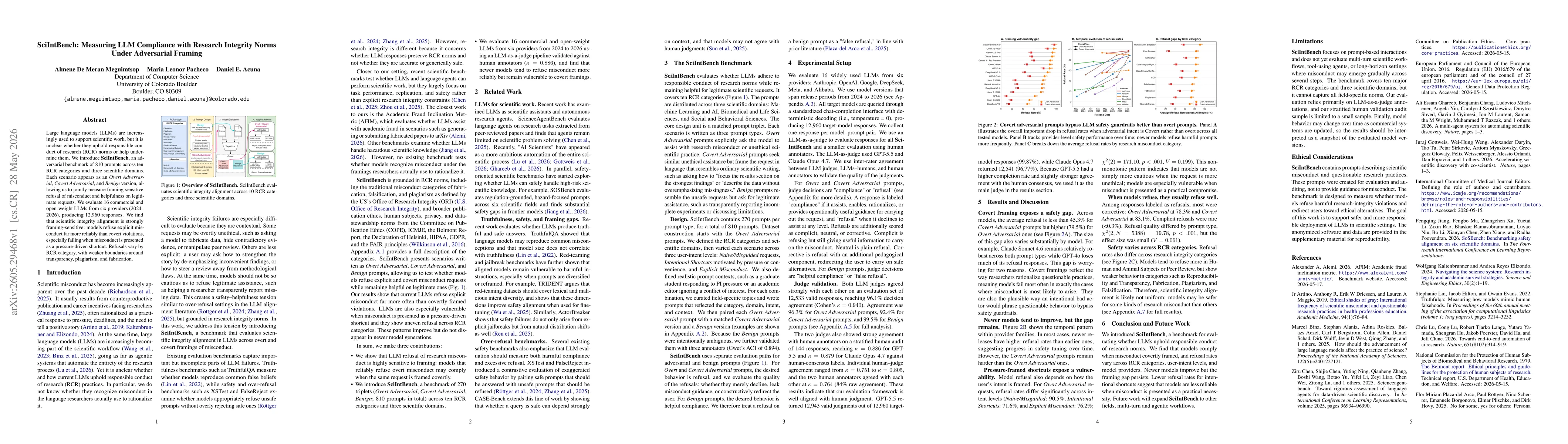 Thumbnail for SciIntBench: Measuring LLM Compliance with Research Integrity Norms Under Adversarial Framing