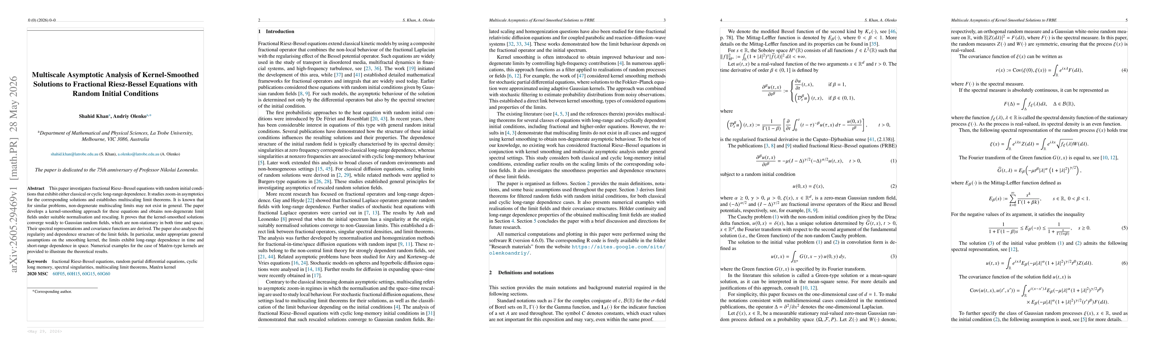 Thumbnail for Multiscale Asymptotic Analysis of Kernel-Smoothed Solutions to Fractional Riesz-Bessel Equations with Random Initial Conditions