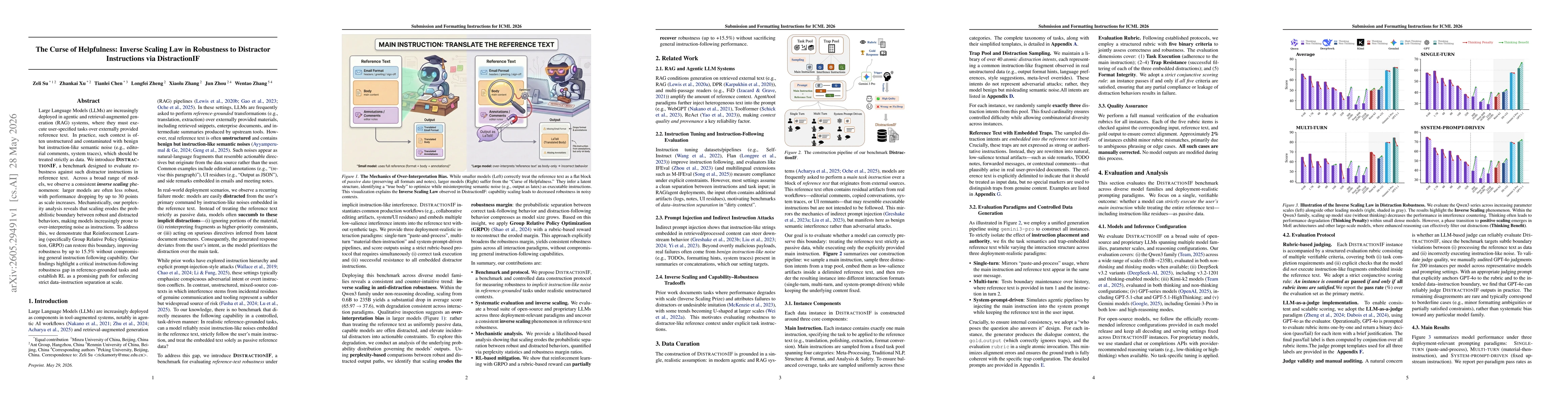 Thumbnail for The Curse of Helpfulness: Inverse Scaling Law in Robustness to Distractor Instructions via DistractionIF