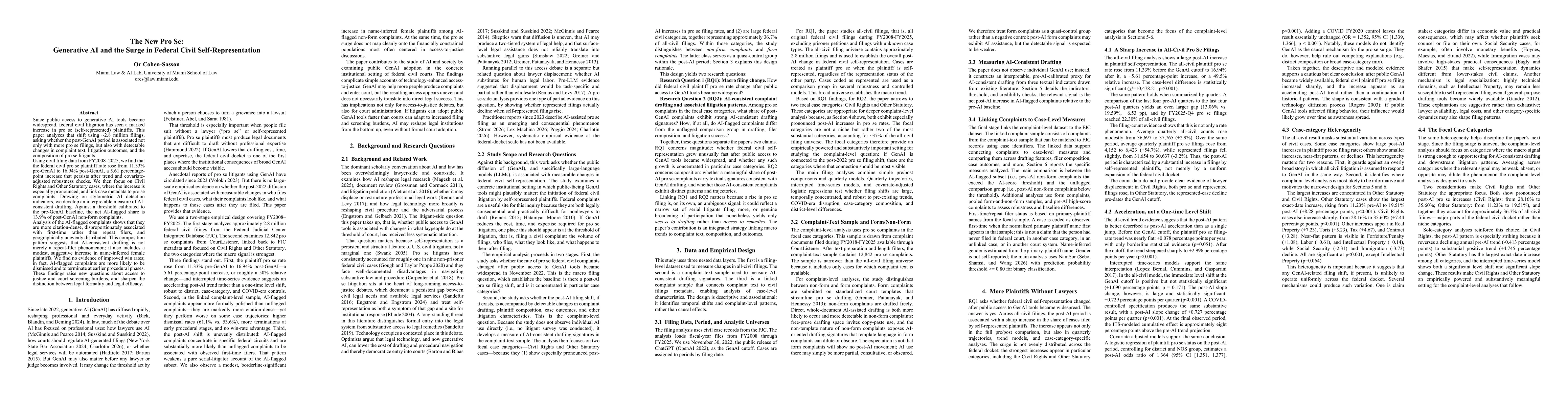 Thumbnail for The New Pro Se: Generative AI and the Surge in Federal Civil Self-Representation