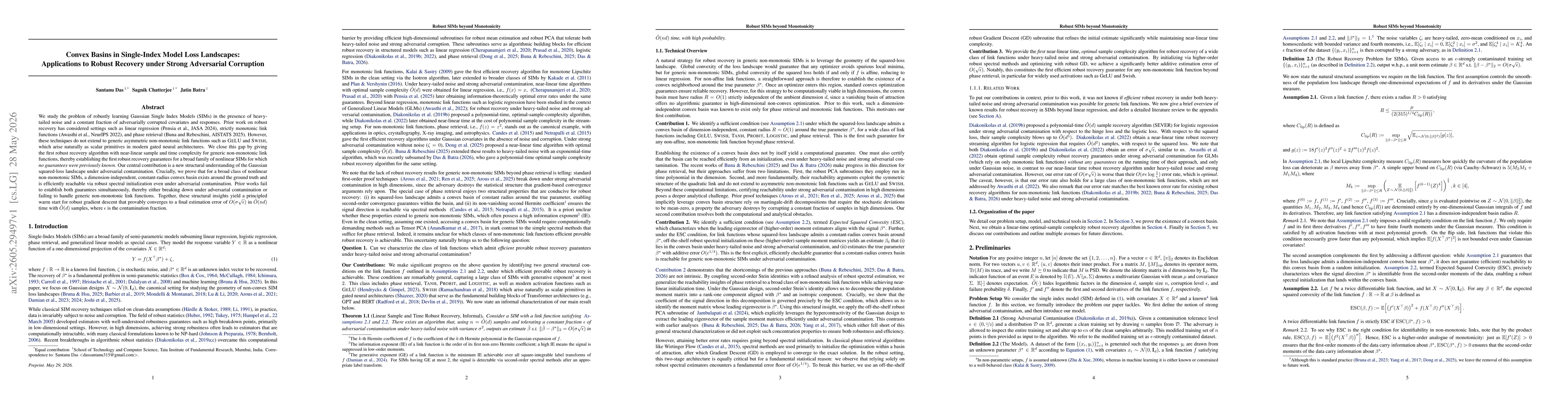 Thumbnail for Convex Basins in Single-Index Model Loss Landscapes: Applications to Robust Recovery under Strong Adversarial Corruption