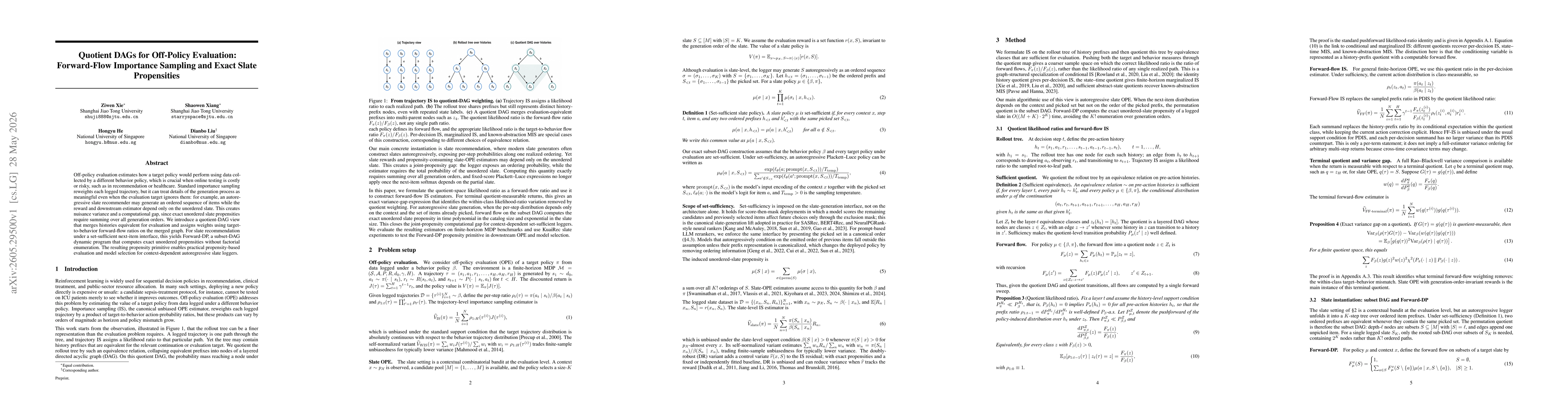 Thumbnail for Quotient DAGs for Off-Policy Evaluation:Forward-Flow Importance Sampling and Exact Slate Propensities