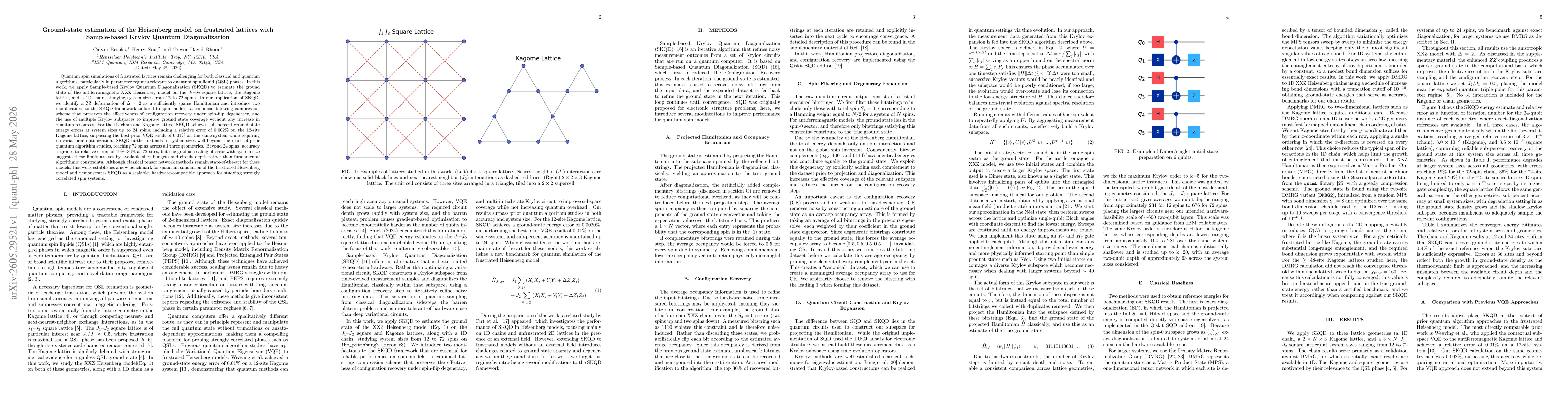 Thumbnail for Ground-state estimation of the Heisenberg model on frustrated lattices with Sample-based Krylov Quantum Diagonalization