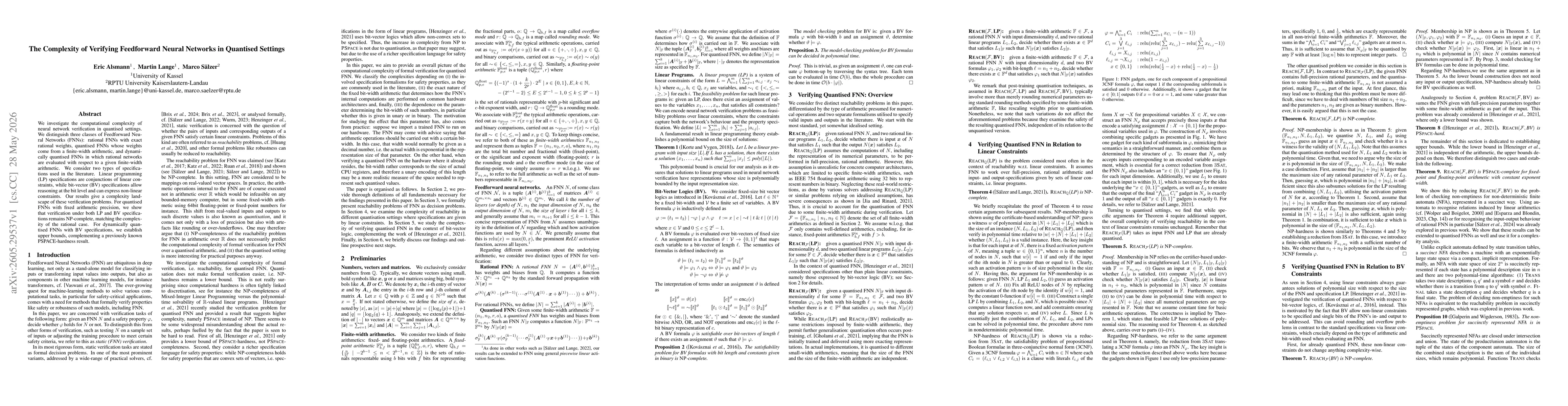 Thumbnail for The Complexity of Verifying Feedforward Neural Networks in Quantised Settings