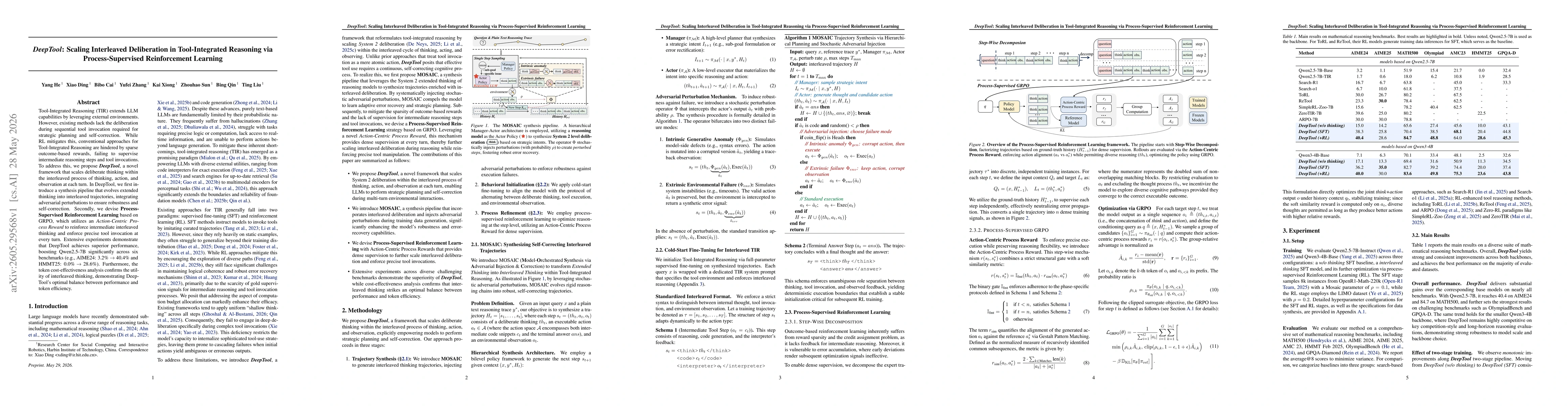 Thumbnail for DeepTool: Scaling Interleaved Deliberation in Tool-Integrated Reasoning via Process-Supervised Reinforcement Learning