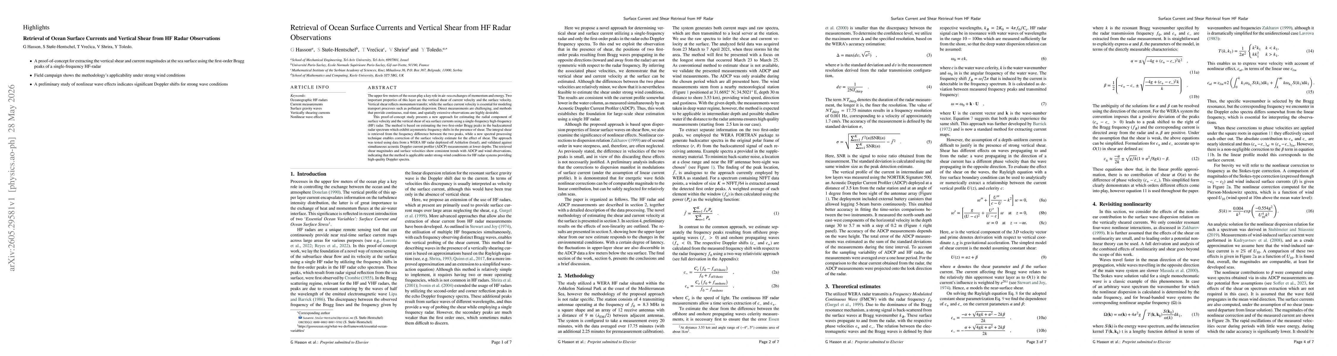 Thumbnail for Retrieval of Ocean Surface Currents and Vertical Shear from HF Radar Observations