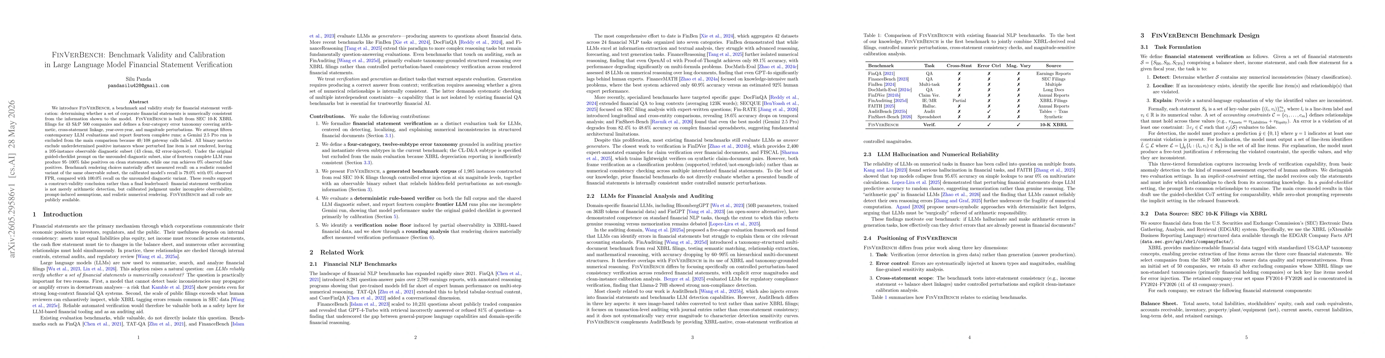 Thumbnail for FinVerBench: Benchmark Validity and Calibration in Large Language Model Financial Statement Verification