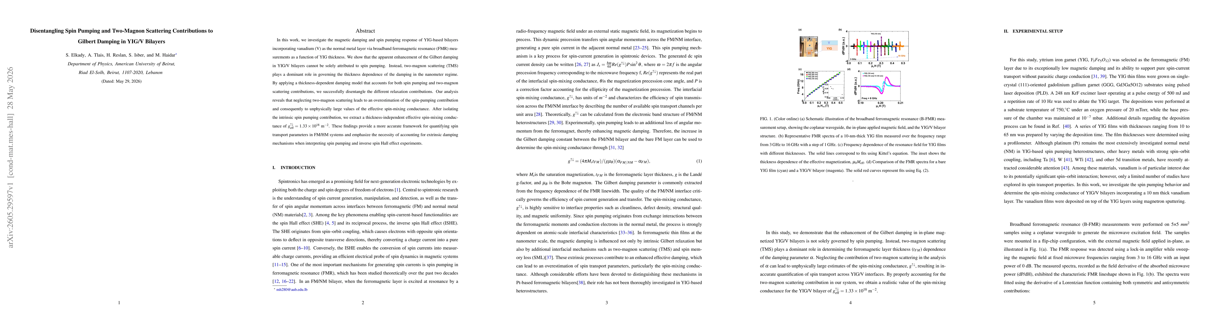 Thumbnail for Disentangling Spin Pumping and Two-Magnon Scattering Contributions to Gilbert Damping in YIG/V Bilayers
