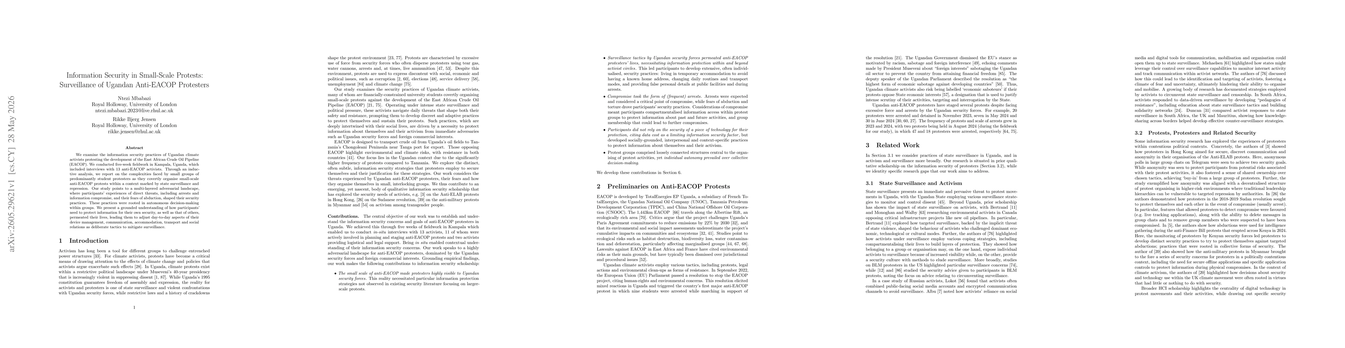 Thumbnail for Information Security in Small-Scale Protests: Surveillance of Ugandan Anti-EACOP Protesters