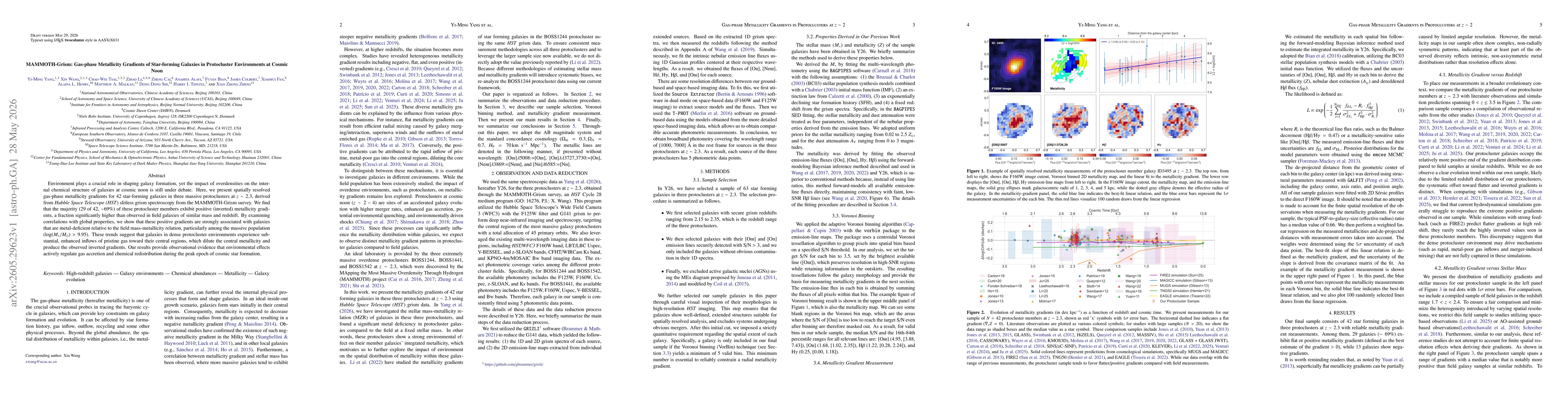 Thumbnail for MAMMOTH-Grism: Gas-phase Metallicity Gradients of Star-forming Galaxies in Protocluster Environments at Cosmic Noon