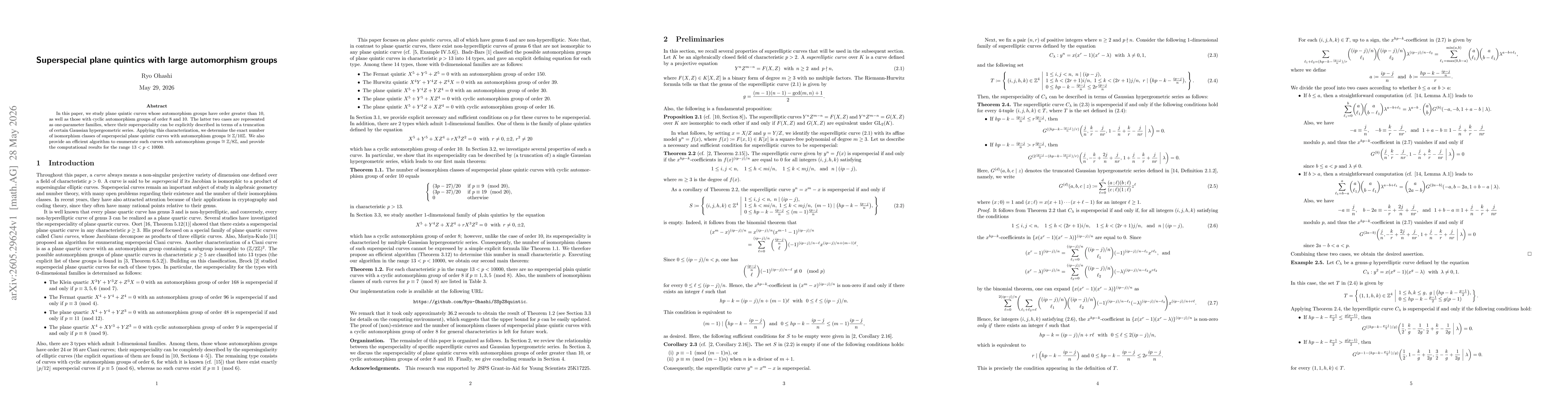Thumbnail for Superspecial plane quintics with large automorphism groups