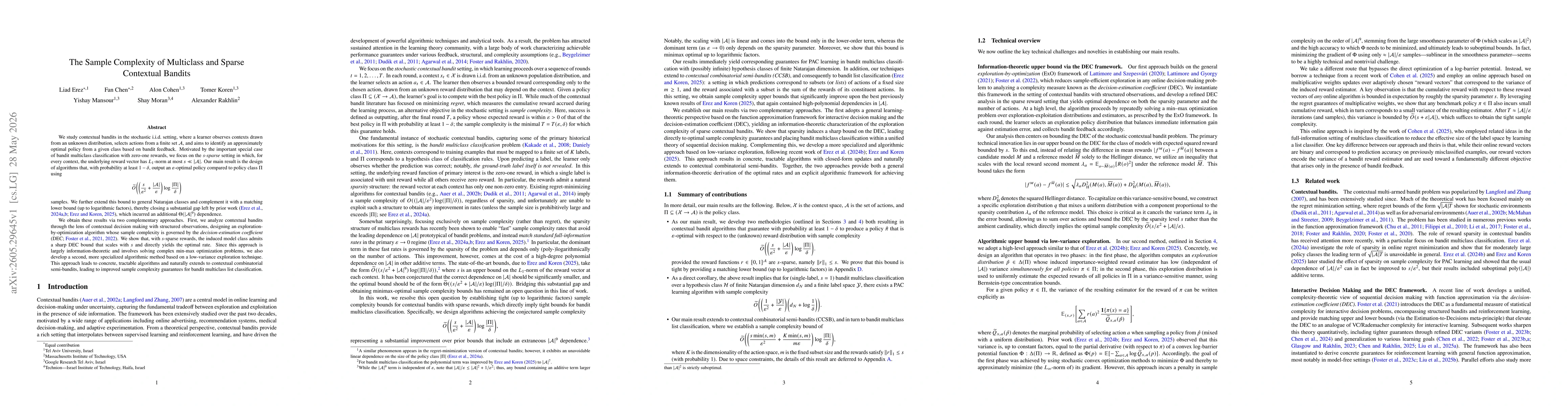 Thumbnail for The Sample Complexity of Multiclass and Sparse Contextual Bandits