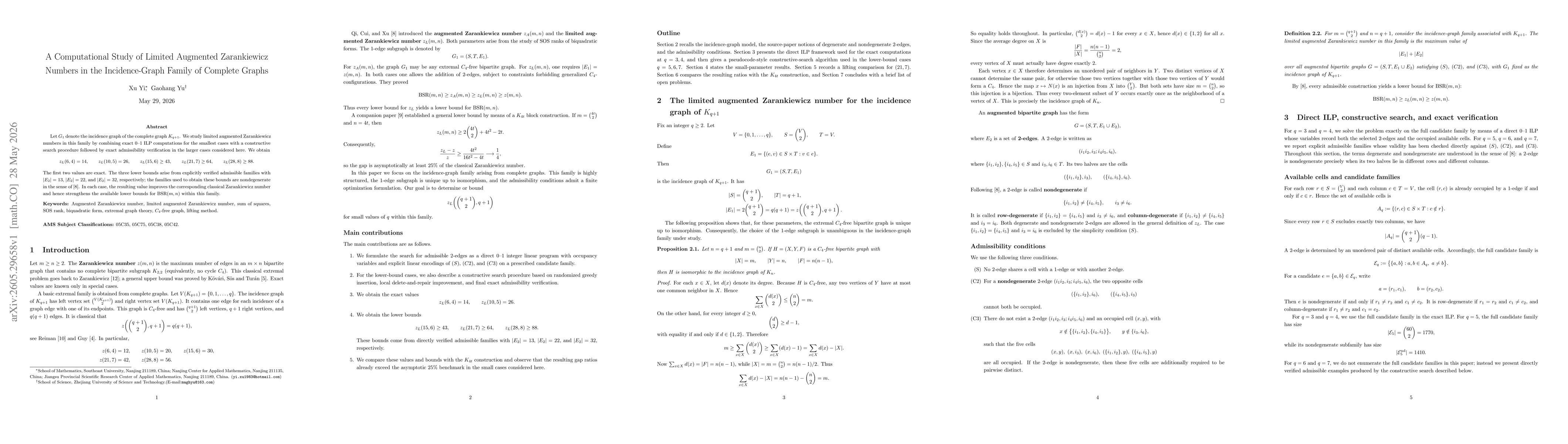Thumbnail for A Computational Study of Limited Augmented Zarankiewicz Numbers in the Incidence-Graph Family of Complete Graphs