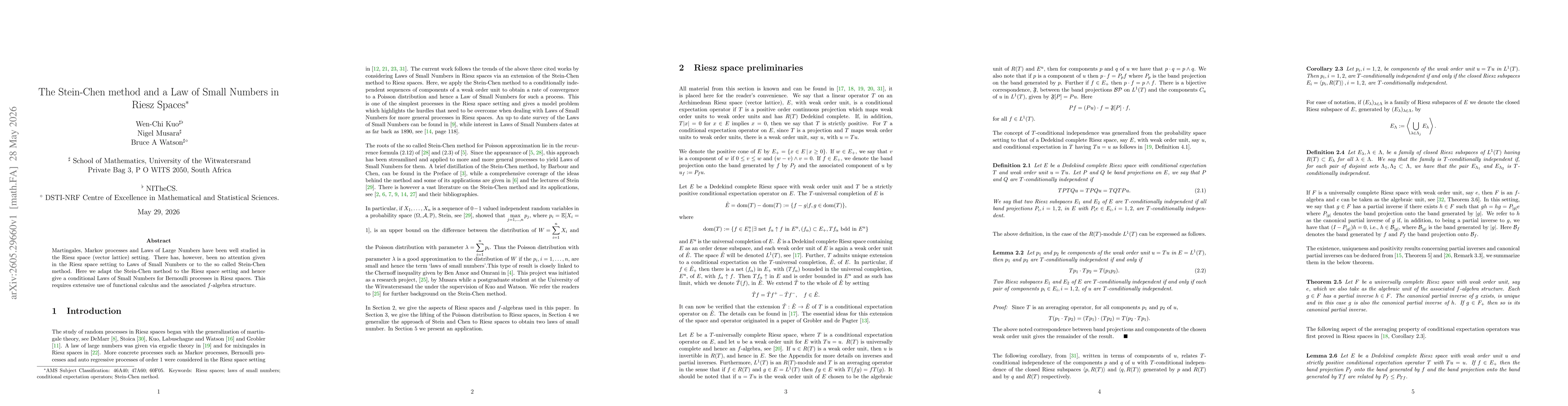 Thumbnail for The Stein-Chen method and a Law of Small Numbers in Riesz Spaces