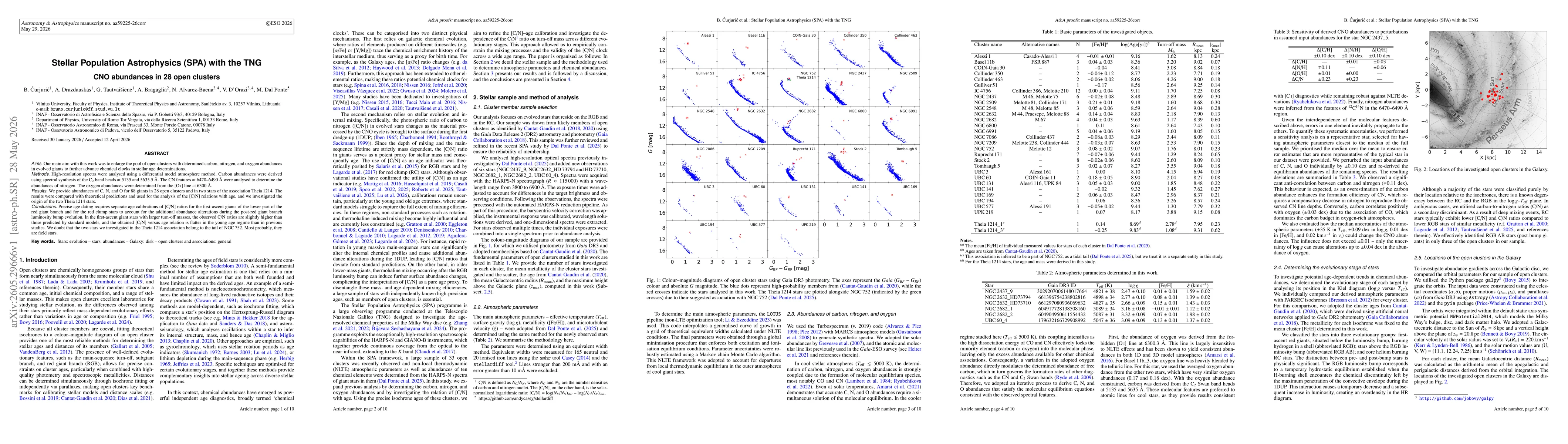 Thumbnail for Stellar Population Astrophysics (SPA) with the TNG. CNO abundances in 28 open clusters