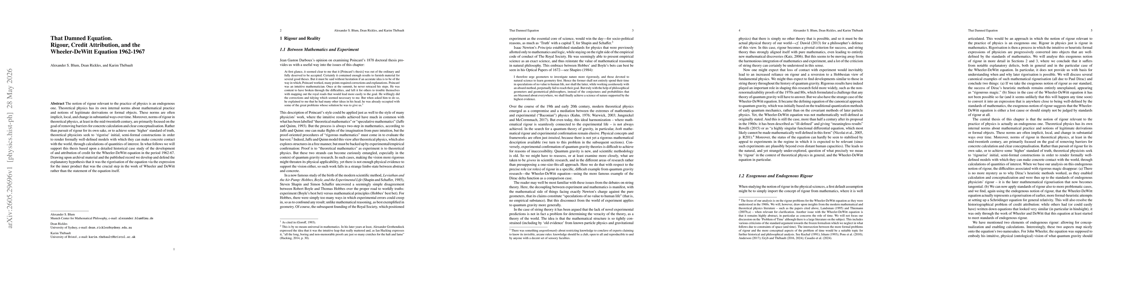 Thumbnail for That Damned Equation. Rigour, Credit Attribution, and the Wheeler-DeWitt Equation 1962-1967