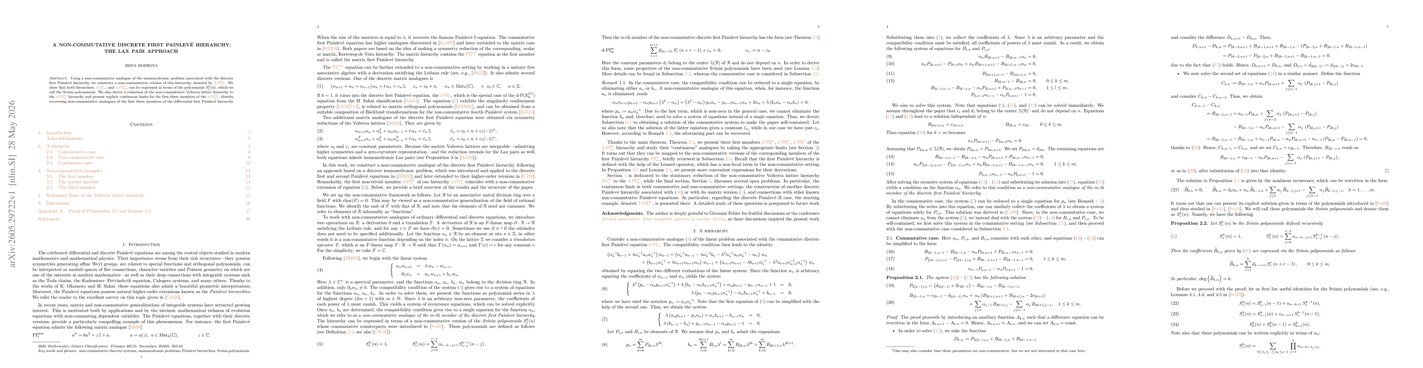 Thumbnail for A non-commutative discrete first Painlevé hierarchy: the Lax pair approach