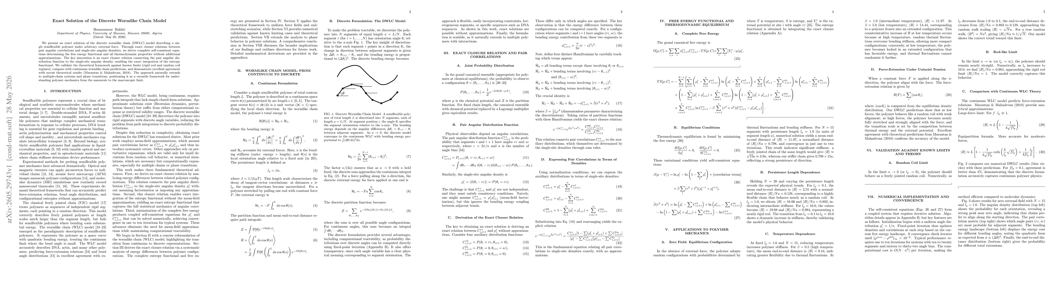 Thumbnail for Exact Solution of the Discrete Wormlike Chain Model
