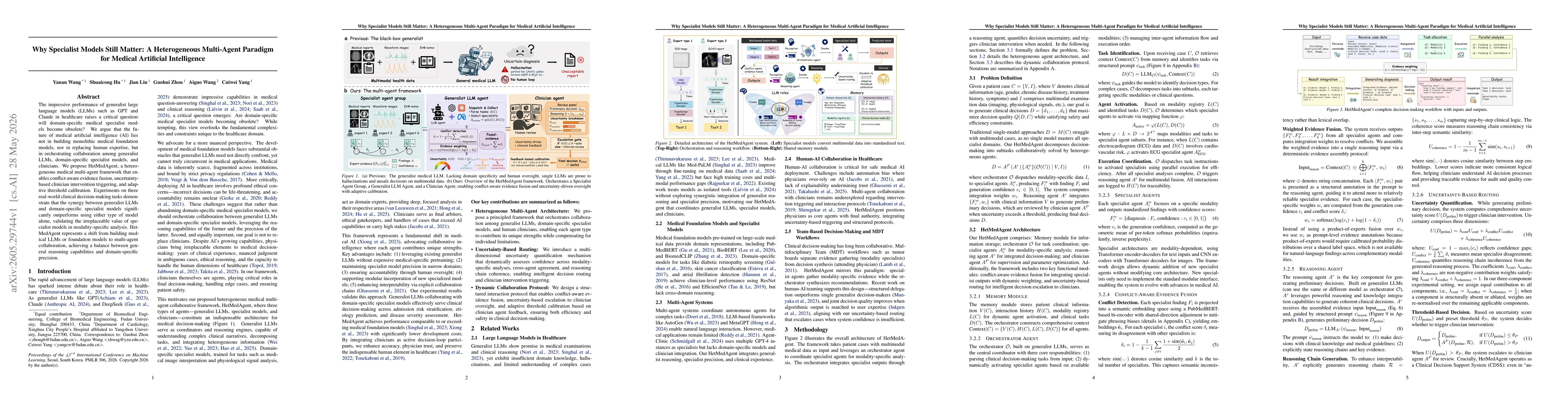 Thumbnail for Why Specialist Models Still Matter: A Heterogeneous Multi-Agent Paradigm for Medical Artificial Intelligence