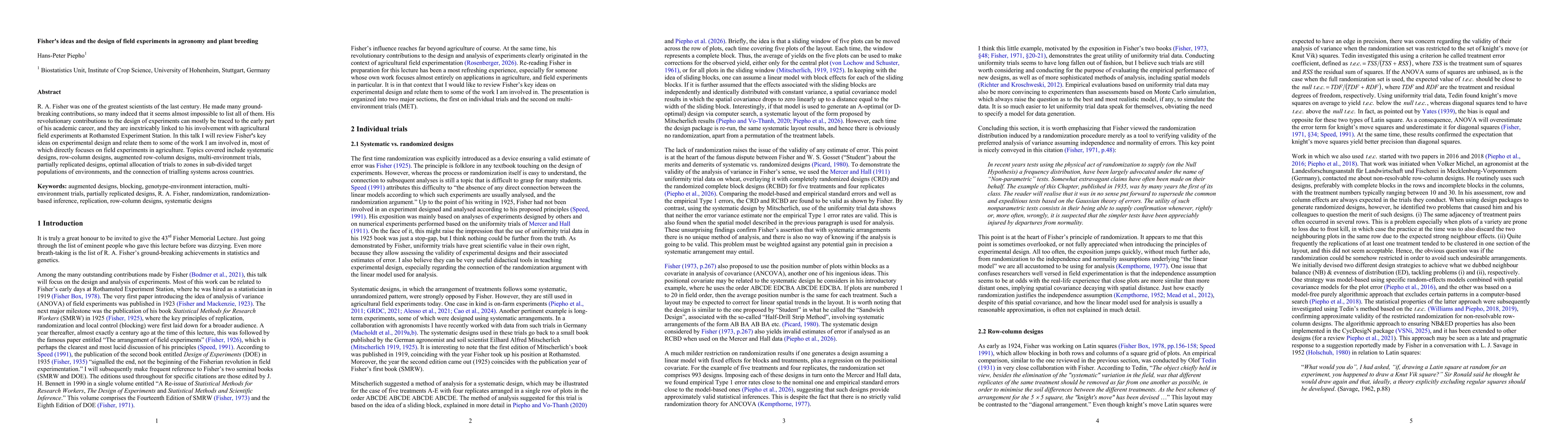 Thumbnail for Fisher's ideas and the design of field experiments in agronomy and plant breeding
