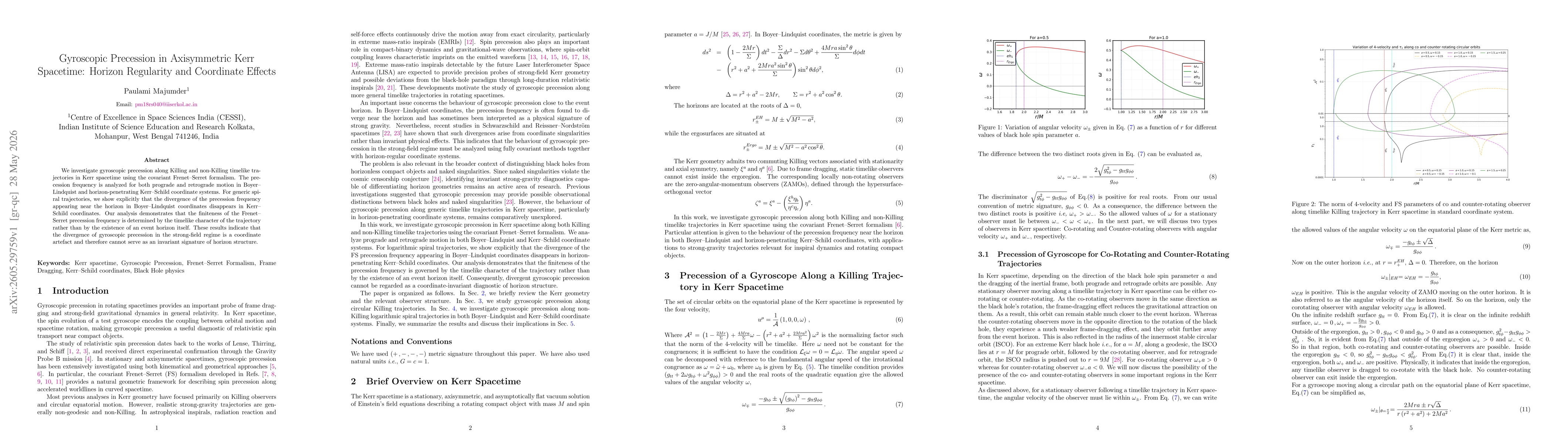 Thumbnail for Gyroscopic Precession in Axisymmetric Kerr Spacetime: Horizon Regularity and Coordinate Effects