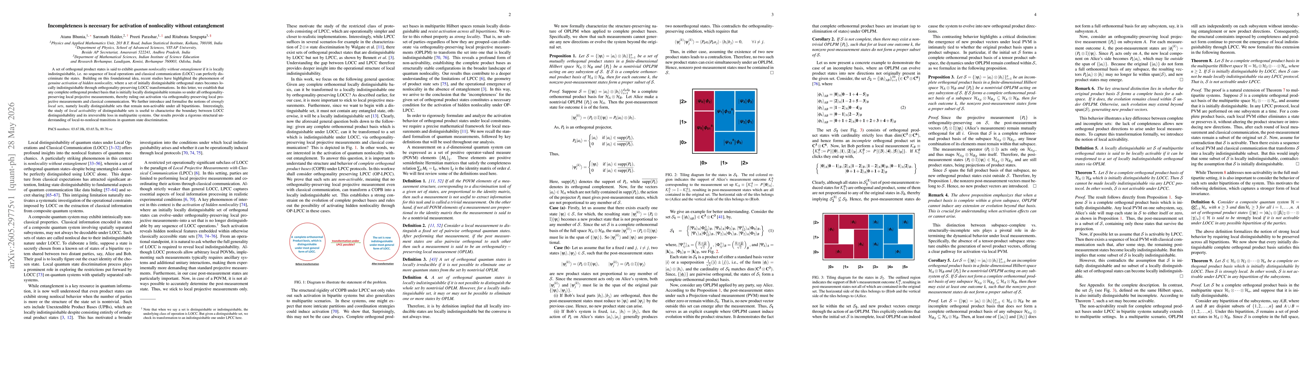 Thumbnail for Incompleteness is necessary for activation of nonlocality without entanglement