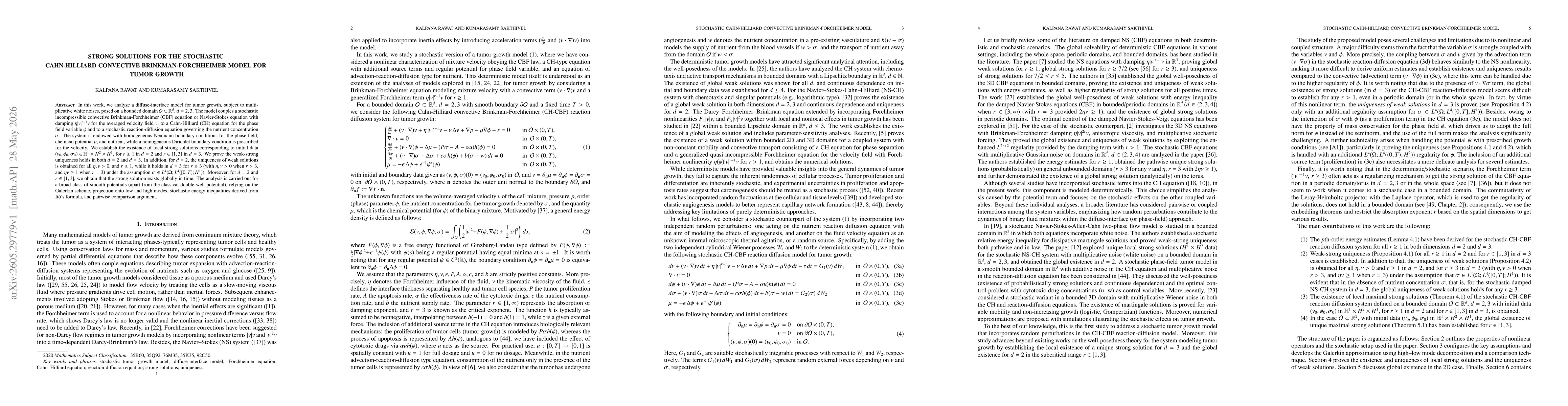 Thumbnail for Strong Solutions for the Stochastic Cahn-Hilliard Convective Brinkman-Forchheimer Model for Tumor Growth