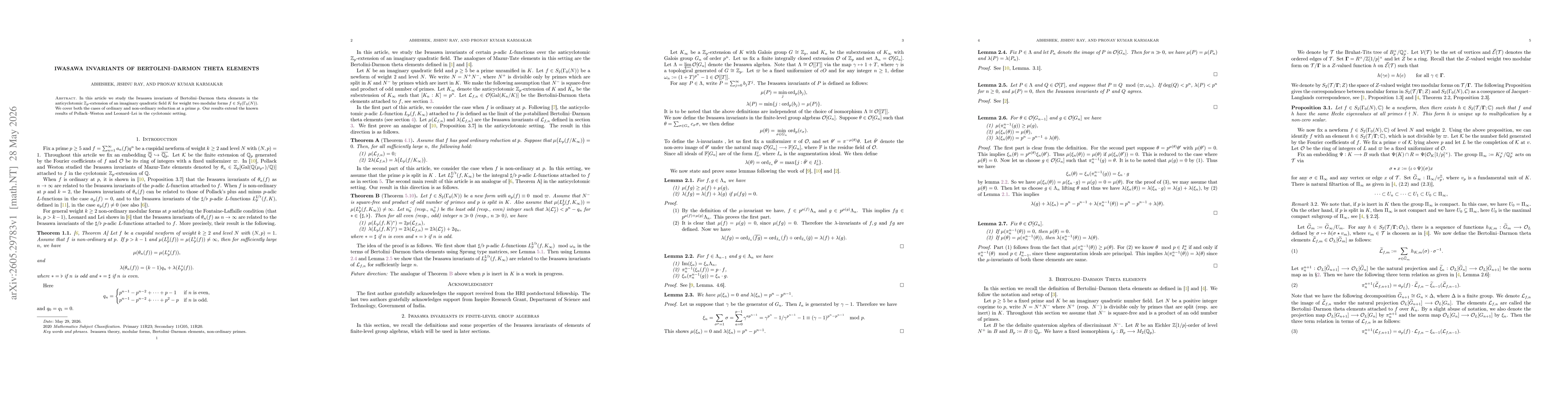 Thumbnail for Iwasawa invariants of Bertolini--Darmon Theta Elements