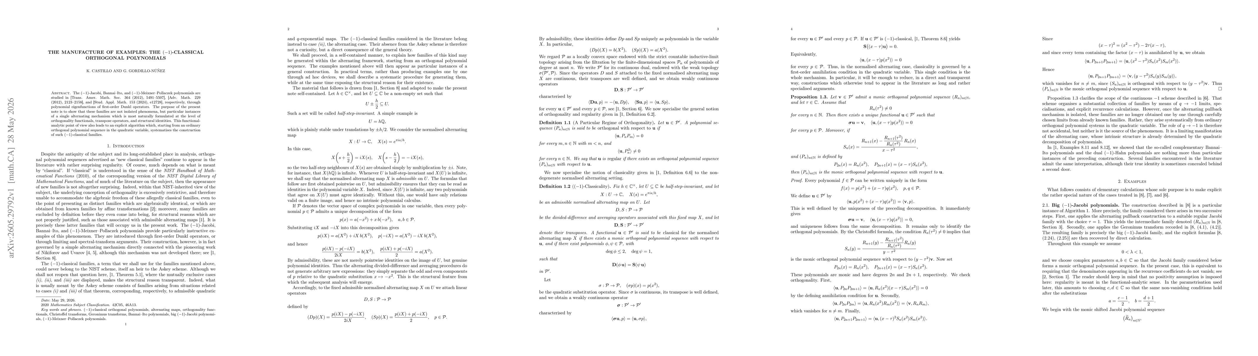 Thumbnail for The manufacture of examples: the $(-1)$-classical orthogonal polynomials