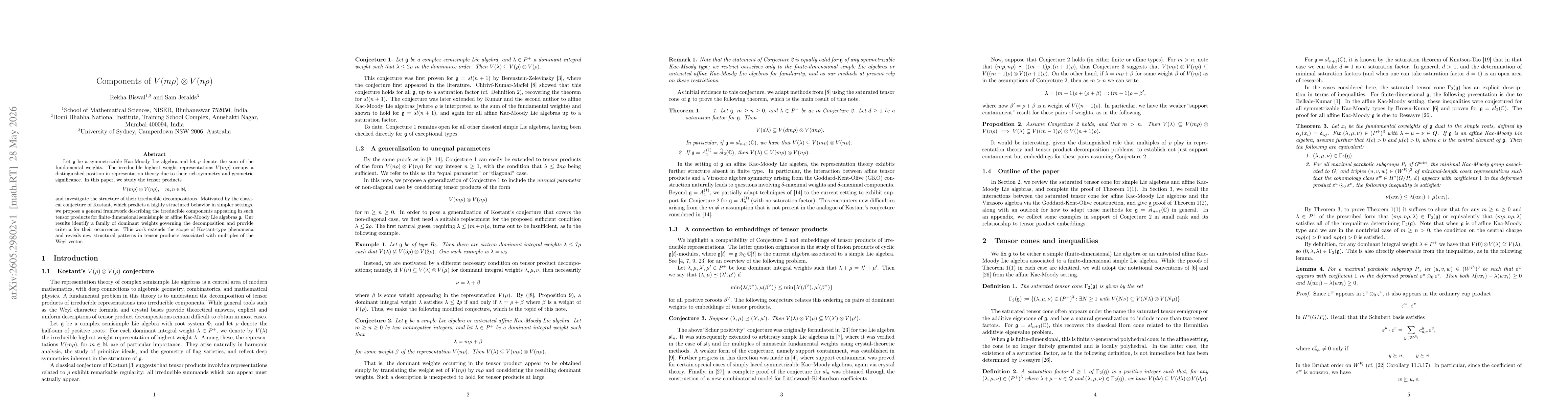 Thumbnail for Components of $V(mρ) \otimes V(nρ)$