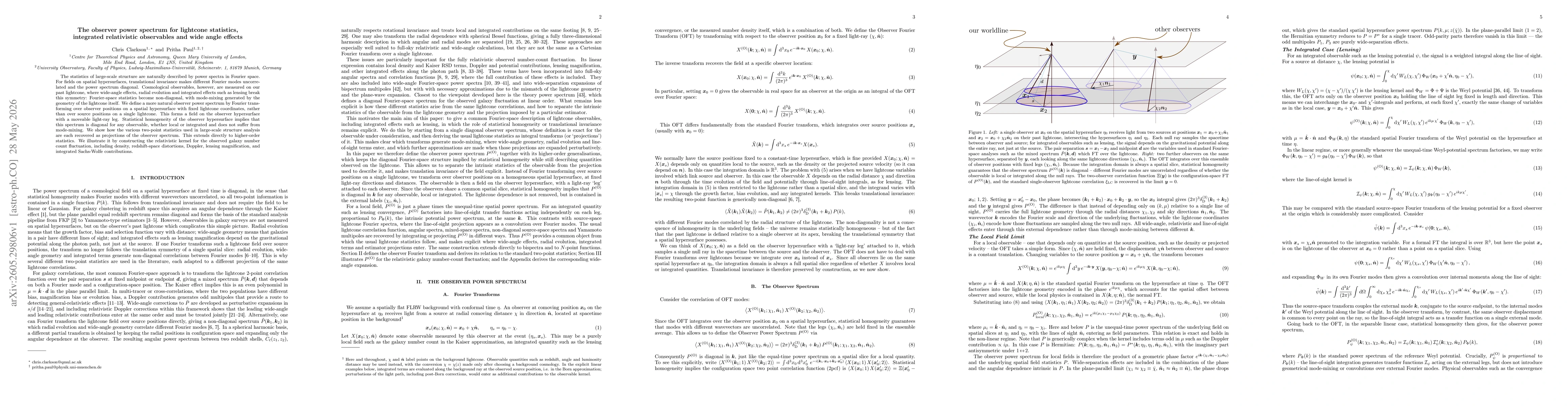 Thumbnail for The observer power spectrum for lightcone statistics, integrated relativistic observables and wide angle effects