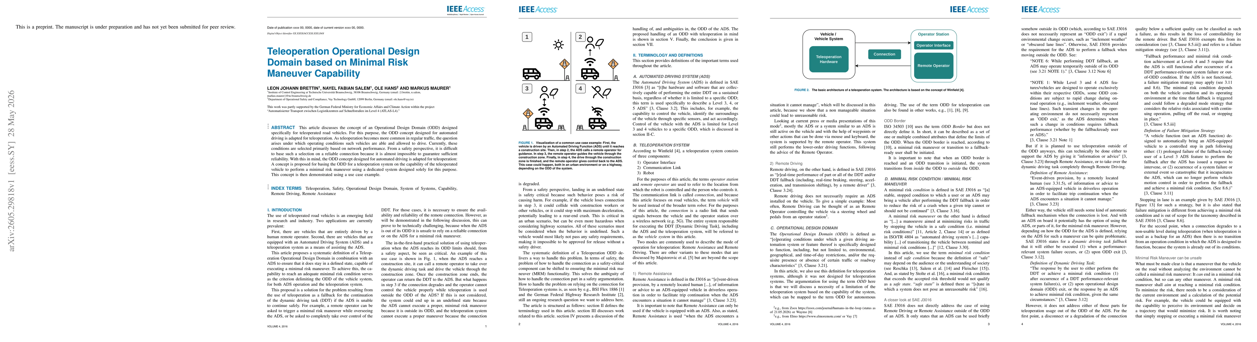 Thumbnail for Teleoperation Operational Design Domain based on Minimal Risk Maneuver Capability