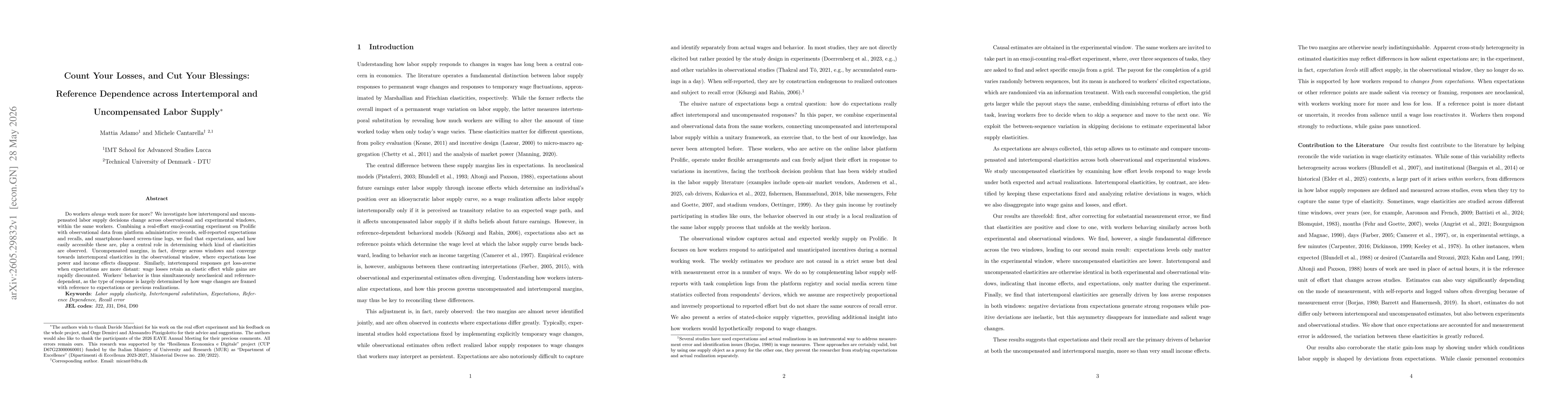 Thumbnail for Count Your Losses, and Cut Your Blessings: Reference Dependence across Intertemporal and Uncompensated Labor Supply