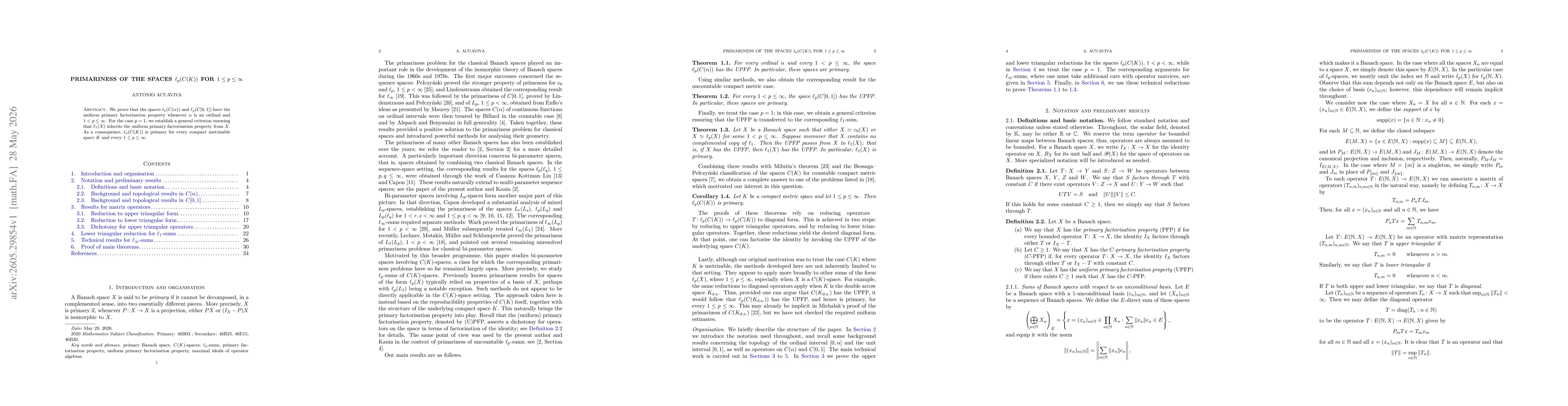 Thumbnail for Primariness of the spaces $\ell_p(C(K))$ for $1 \leq p \leq \infty$