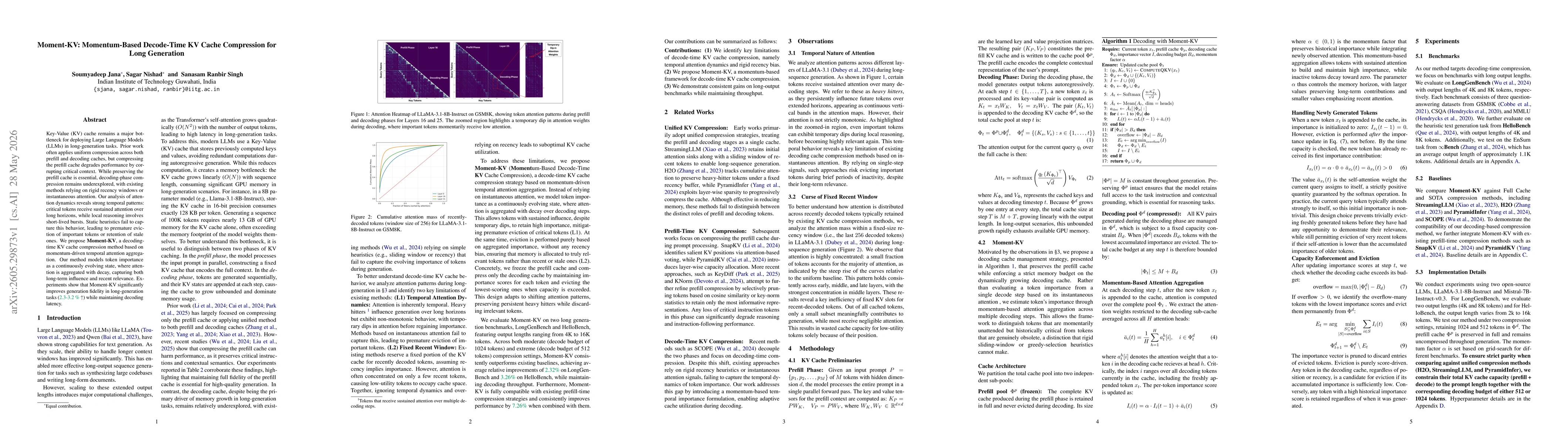 Thumbnail for Moment-KV: Momentum-Based Decode-Time KV Cache Compression for Long Generation