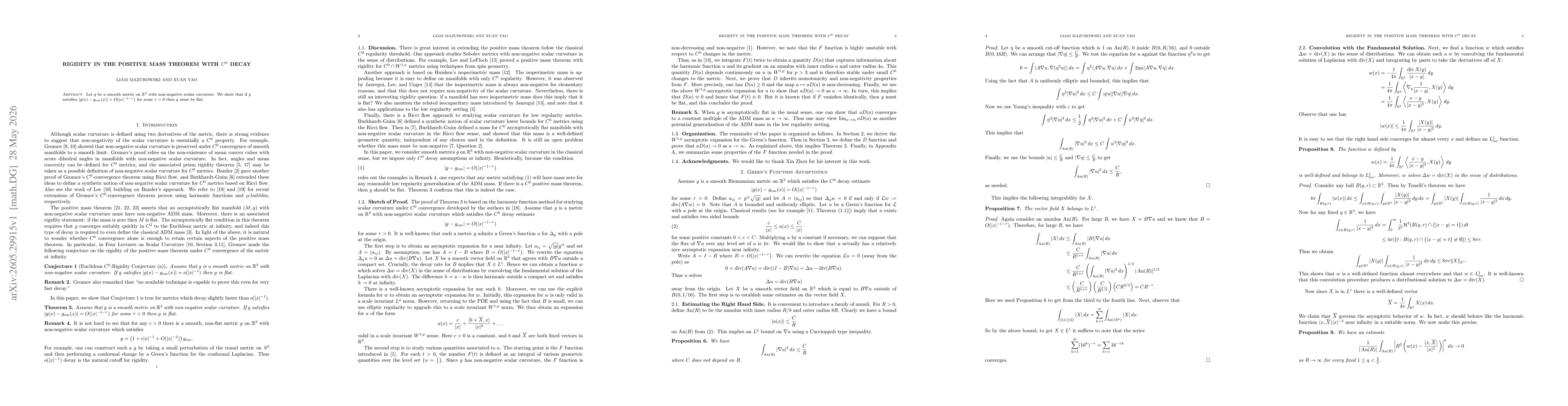Thumbnail for Rigidity in the Positive Mass Theorem with $C^0$ Decay