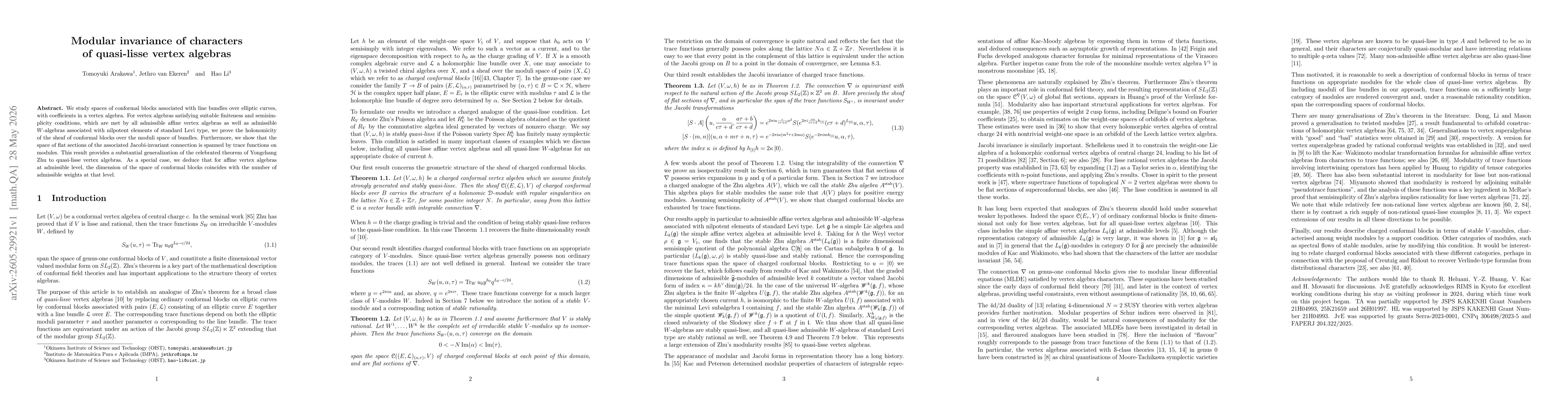 Thumbnail for Modular invariance of characters of quasi-lisse vertex algebras