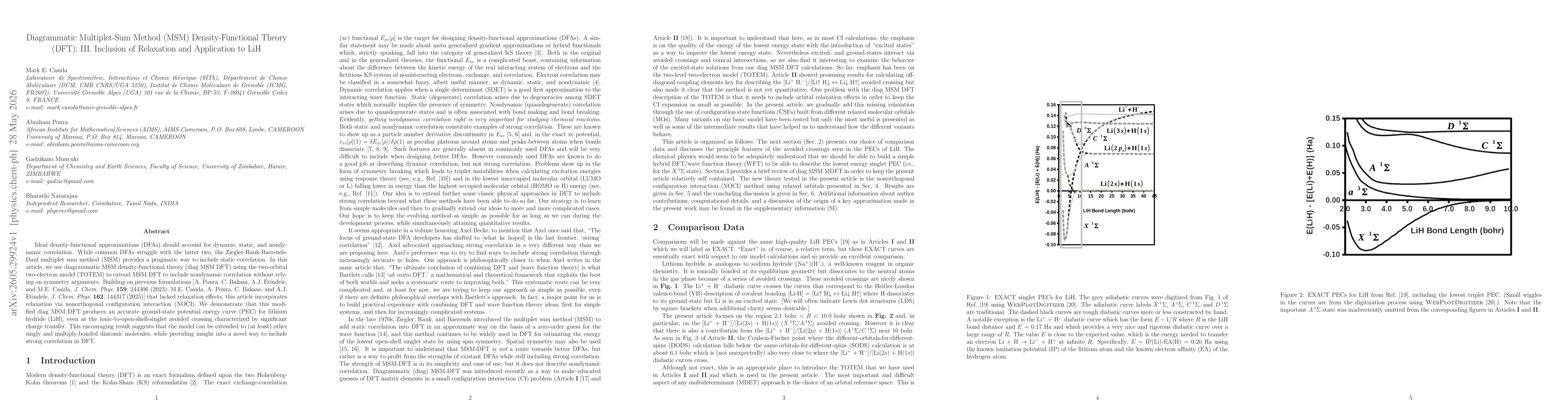 Thumbnail for Diagrammatic Multiplet-Sum Method (MSM) Density-Functional Theory(DFT): III. Inclusion of Relaxation and Application to LiH