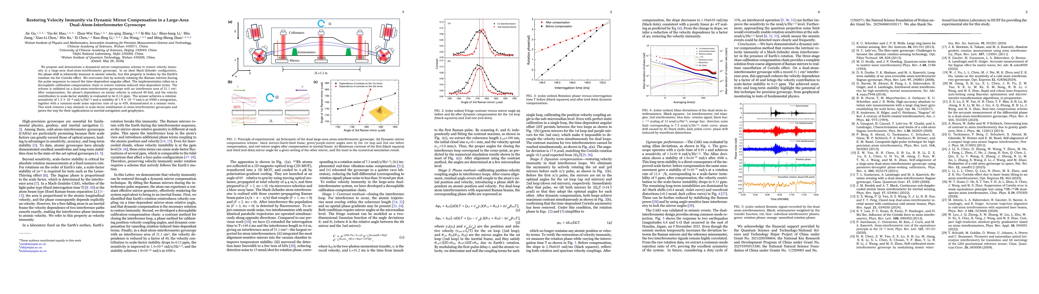 Thumbnail for Restoring Velocity Immunity via Dynamic Mirror Compensation in a Large-Area Dual-Atom-Interferometer Gyroscope