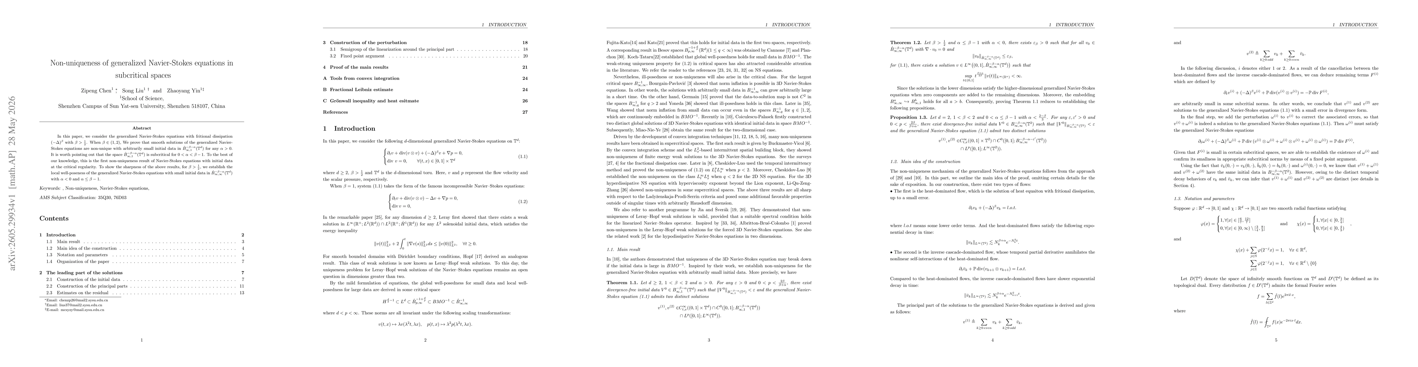 Thumbnail for Non-uniqueness of generalized Navier-Stokes equations in subcritical spaces